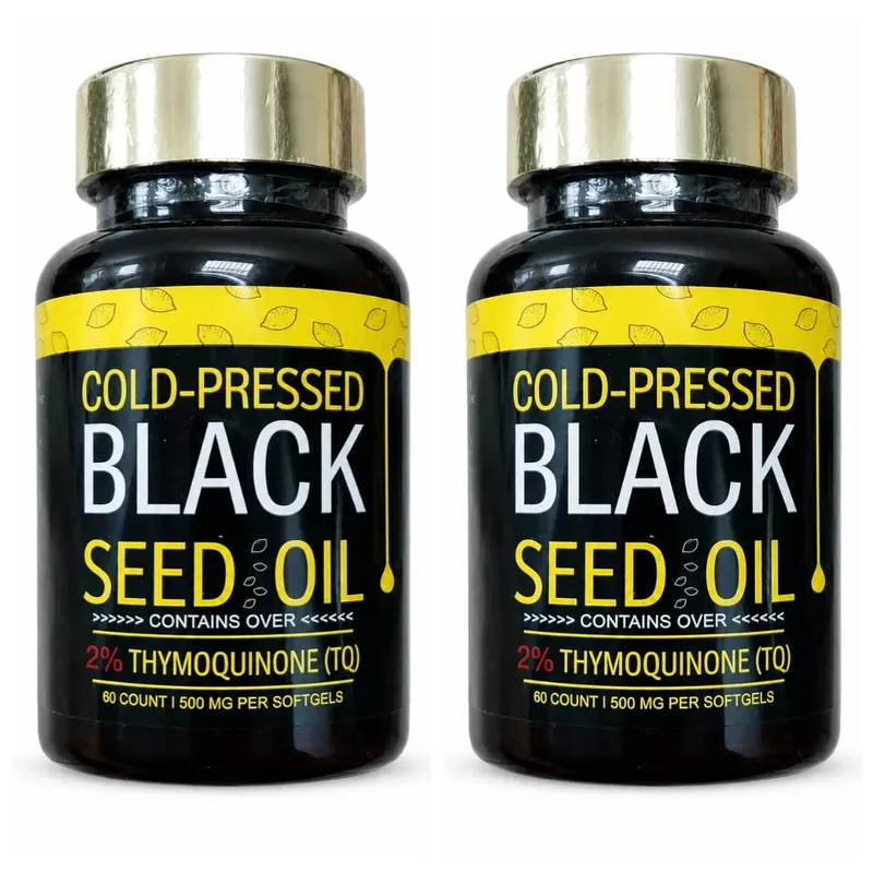 Black Seed Oil Capsules Cold Pressed Contain 1000mg Natural Nigella Sativa Oil – Daily Herbal Supplement 60 Count Per Bottle