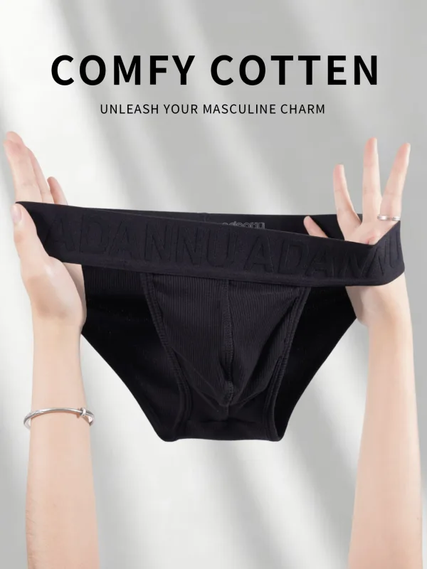 Cueca convexa de algodão com nervuras, confortável para a pele, sensação nua, letra em relevo, cintura larga, roupa íntima de ajuste fino