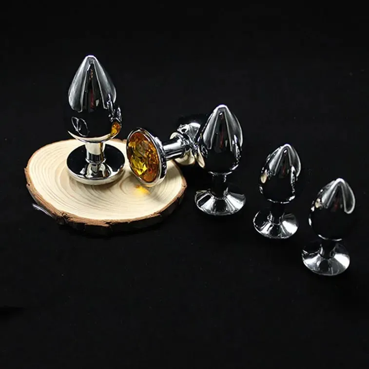 嬌小的水晶不鏽鋼銀色肛塞防水圓形喇叭形底座熱情趣用品情侶情人