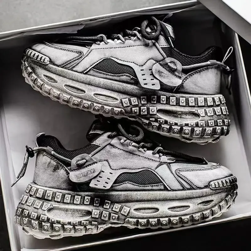 Tênis grossos masculinos com plataforma aumentada de altura casual tecido de couro de microfibra sola de pneu designer sapatos de ginástica frete grátis