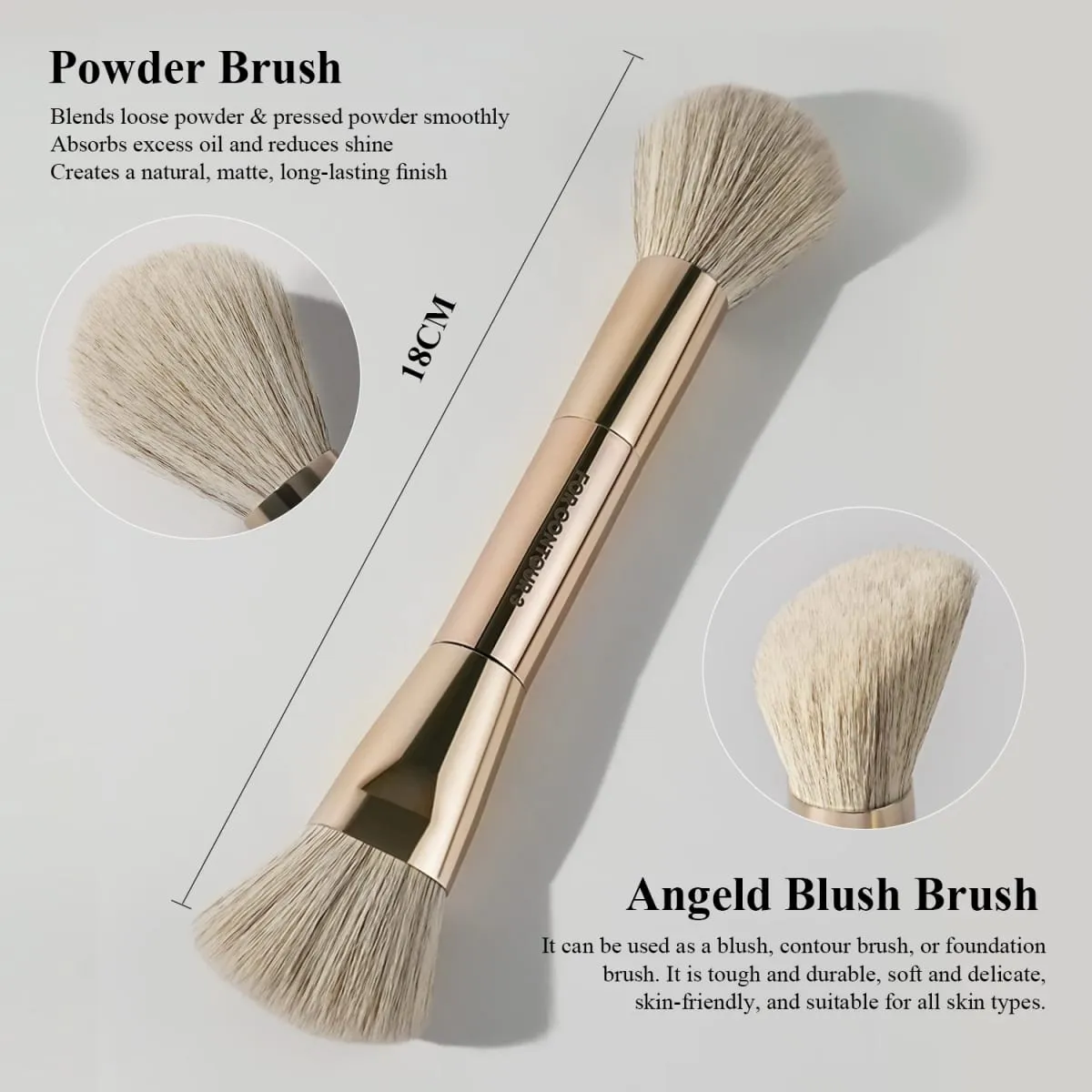 Conjunto de pincéis de maquiagem, pincéis de maquiagem dupla face para base, contorno, blush, mistura de sobrancelha e sombra de olho, fibra ciano brilhante