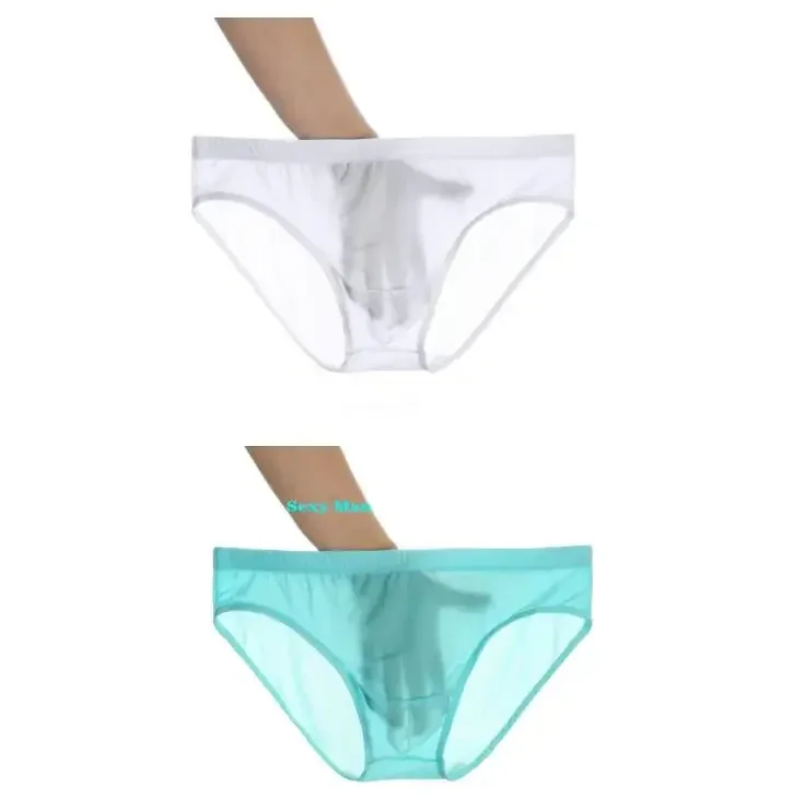 2PCS Ultra Thin Ice Silk Briefs Men Plus Size M-4XL Solid Color Youth Translucent Low Waist Breathable Sexy Male Panties