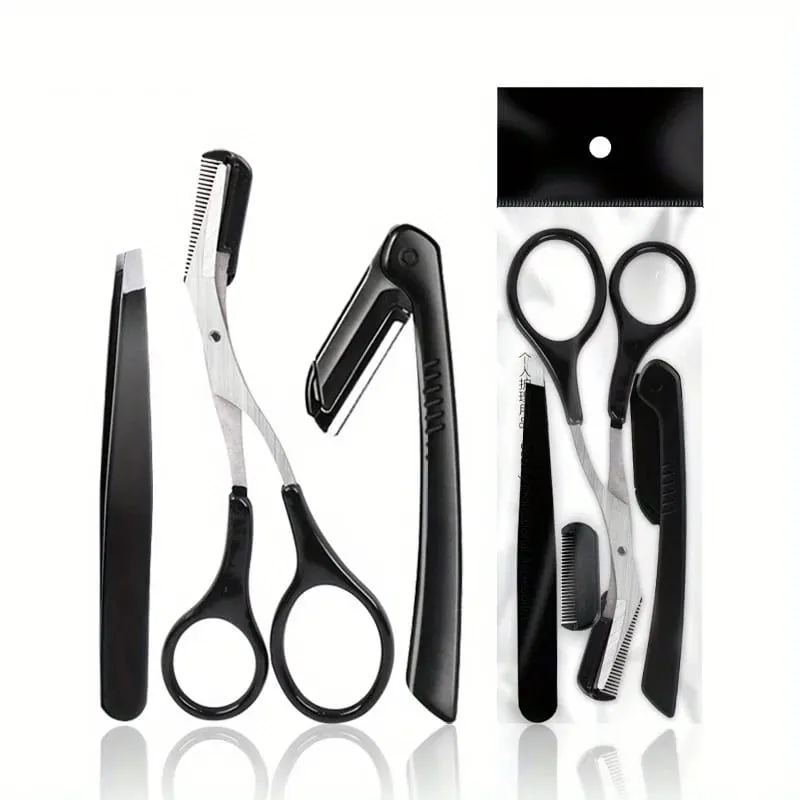 3/4/5/11/12 件套眉毛修剪器套裝剪刀鑷子眉毛剃刀刮眉梳剃刀眉夾化妝工具
