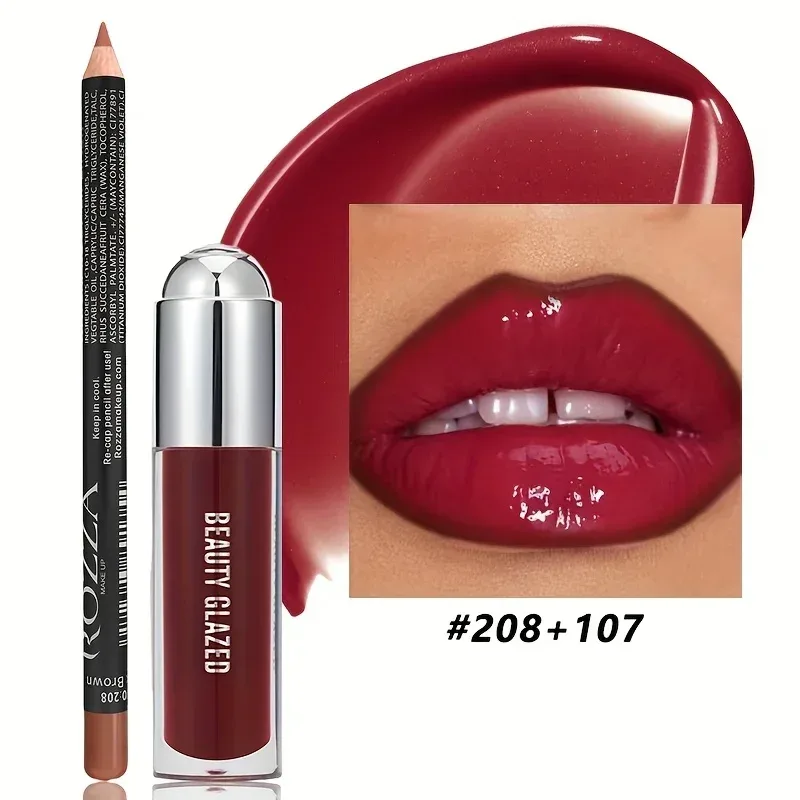 2 unidades conjunto de brilho labial delineador labial de longa duração natural nude brilho labial à prova d'água óleo labial — image 4