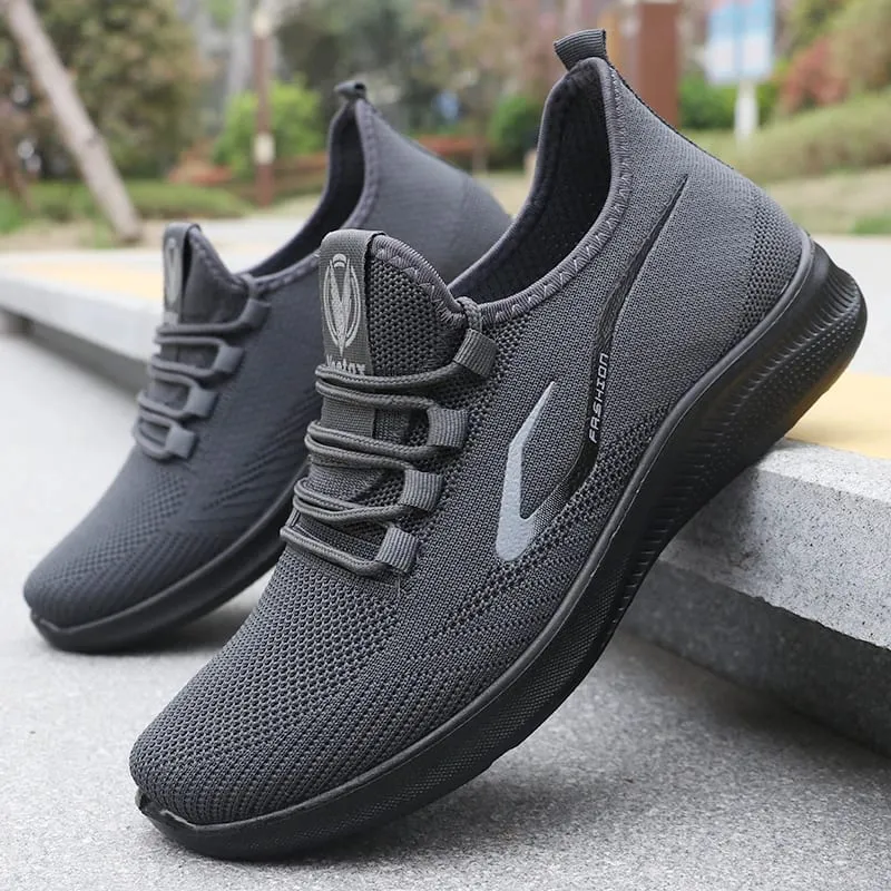 Tênis de corrida masculino de malha sólida e elegante – leve, respirável e antiderrapante – calçado esportivo perfeito para atividades ao ar livre