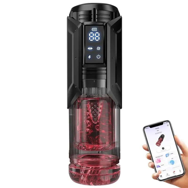 Masculino automático masturbador copo impulso rotação lambendo sucção pênis bomba bolso buceta boquete display led brinquedos sexuais para homem