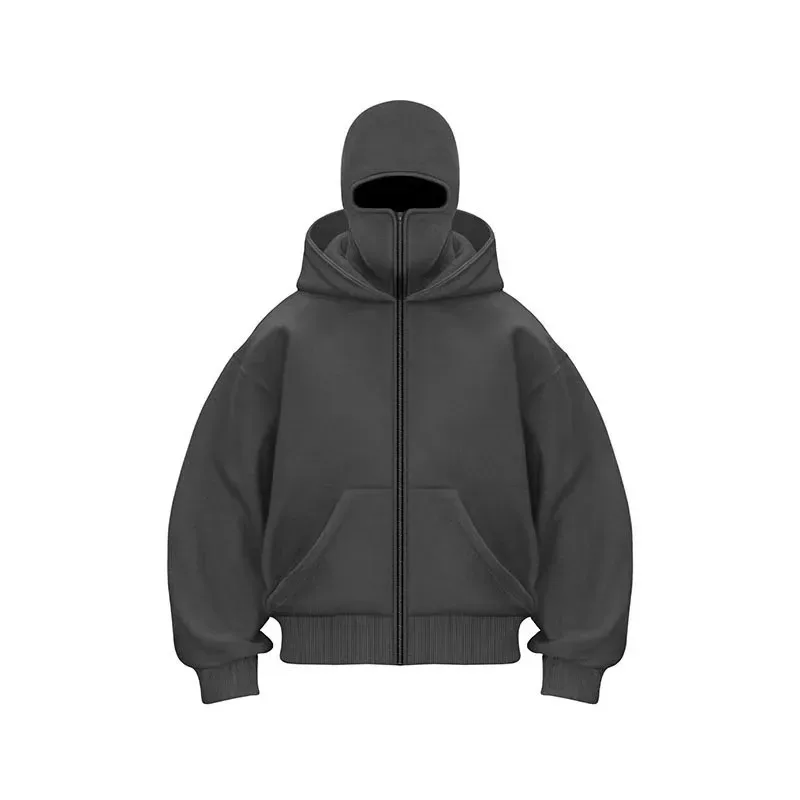 2025 Autumn Men Balaclava Y2K Gothic Harajuku Winter New Item Double Hooded Sweatshirt Men's Hooded Mask Zipper Sportswear Women
