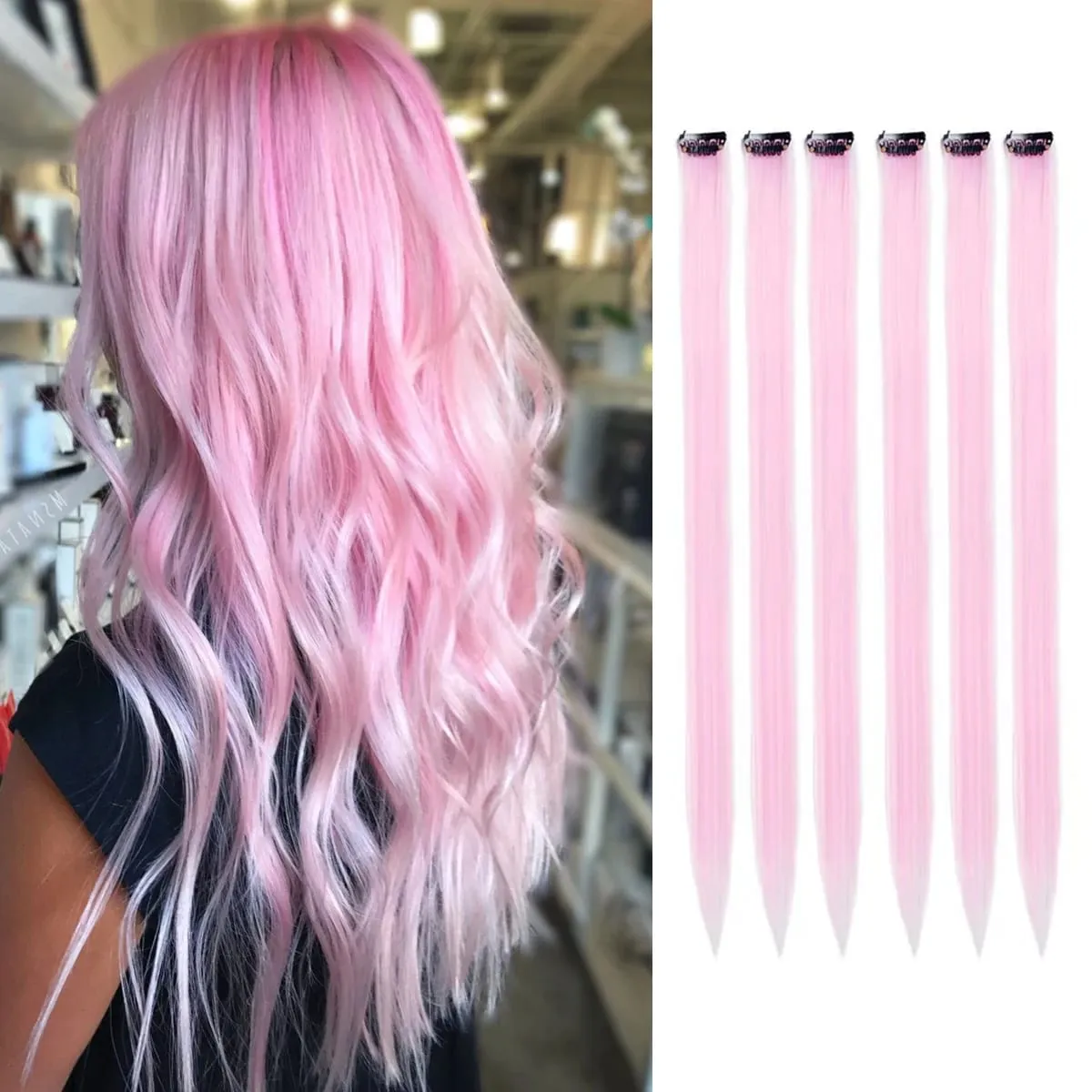 6 unidades/pacote colorido festa destaques clipe em extensões de cabelo 22 polegadas multi-cores cabelo liso sintético postiços