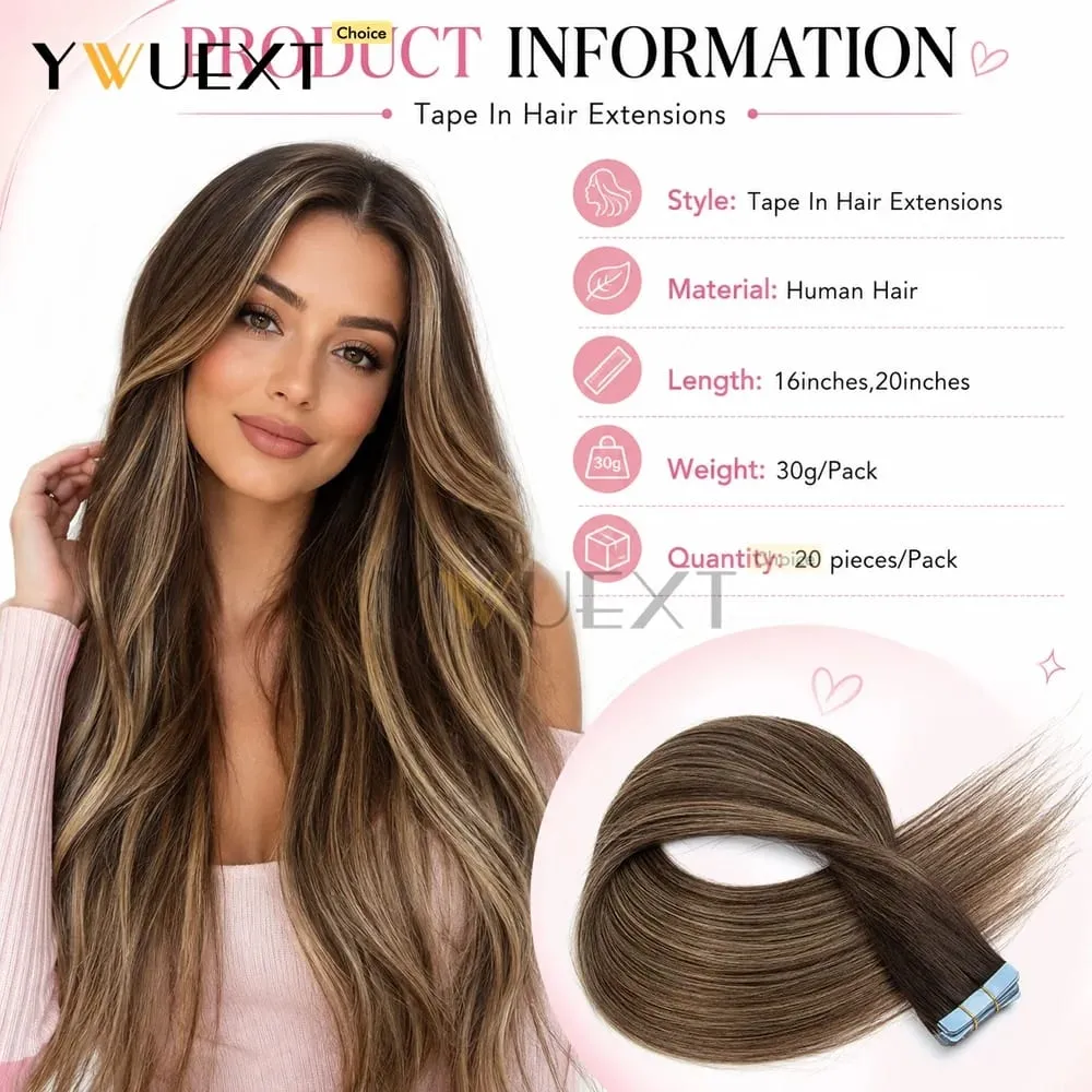 Fita de cores gradientes de 20 unidades/pacote em extensões de cabelo humano adicionam volume e comprimento para mulheres 30g 16-20 polegadas qualidade de salão de beleza YWUEXT