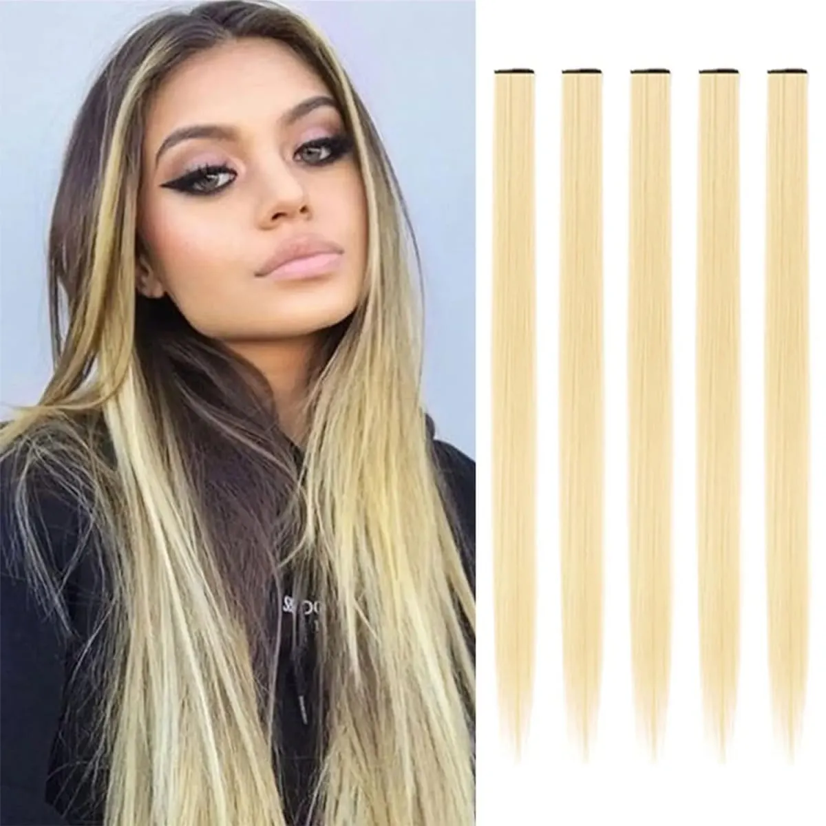 5 pçs clipe colorido em extensões de cabelo sintético destaques festa extensões de cabelo colorido arco-íris falso grampos de cabelo postiços