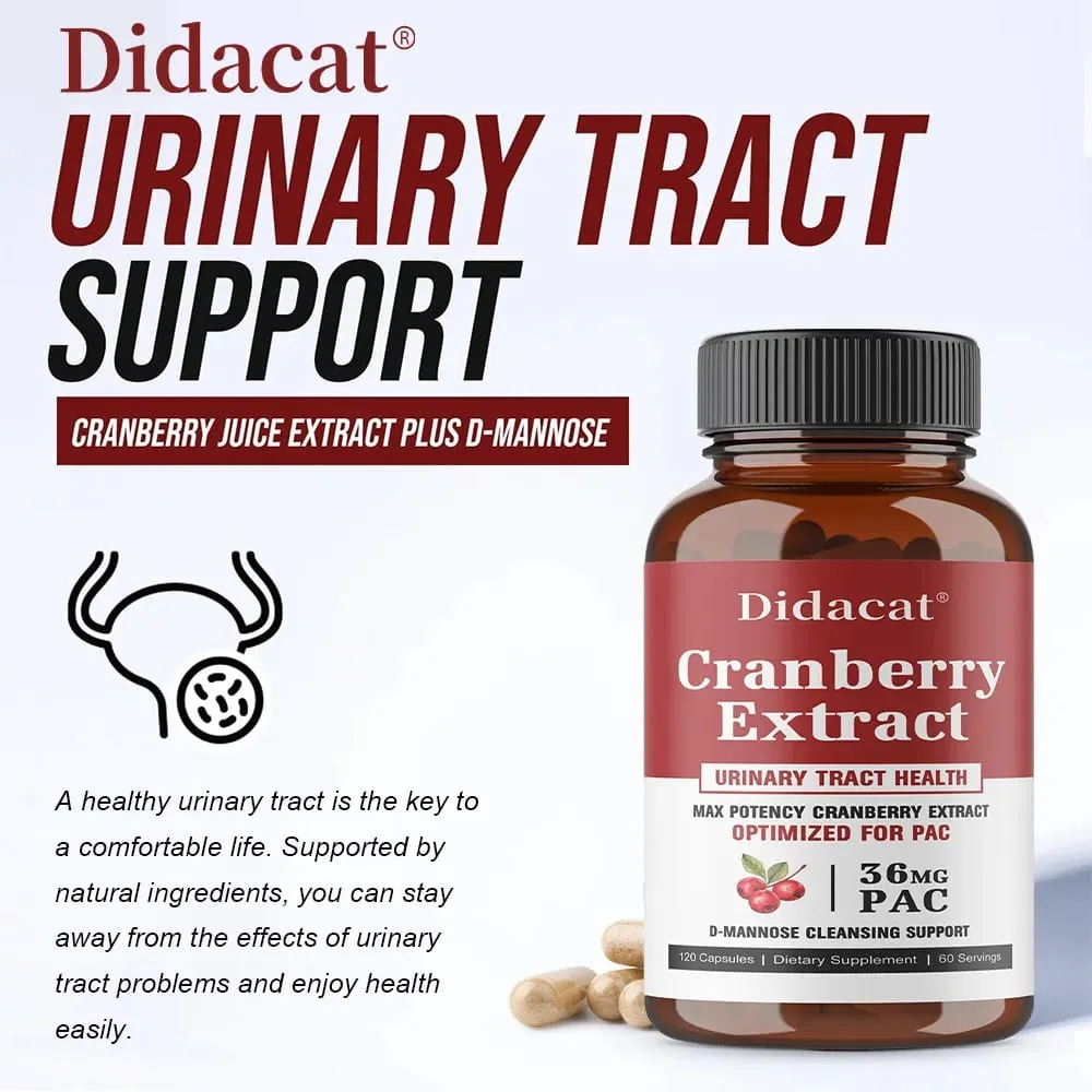 36 mg PAC de Extrato de Suco de Cranberry Superior - Mais D-Manose Apoia a Saúde do Trato Urinário Cápsulas de Cranberry para Mulheres
