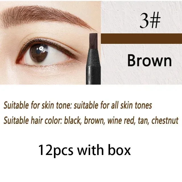 6/12 pçs lápis de sobrancelha núcleo duro atacado maquiagem puxar linha haozhuang marca permanente peel off branco preto à prova dnatural água natural