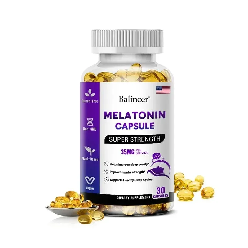Contém 35 mg de melatonina em cápsulas - Melhora a insônia, promove a qualidade e o estado de alerta do sono, ajuda a dormir profundamente 120 cápsulas