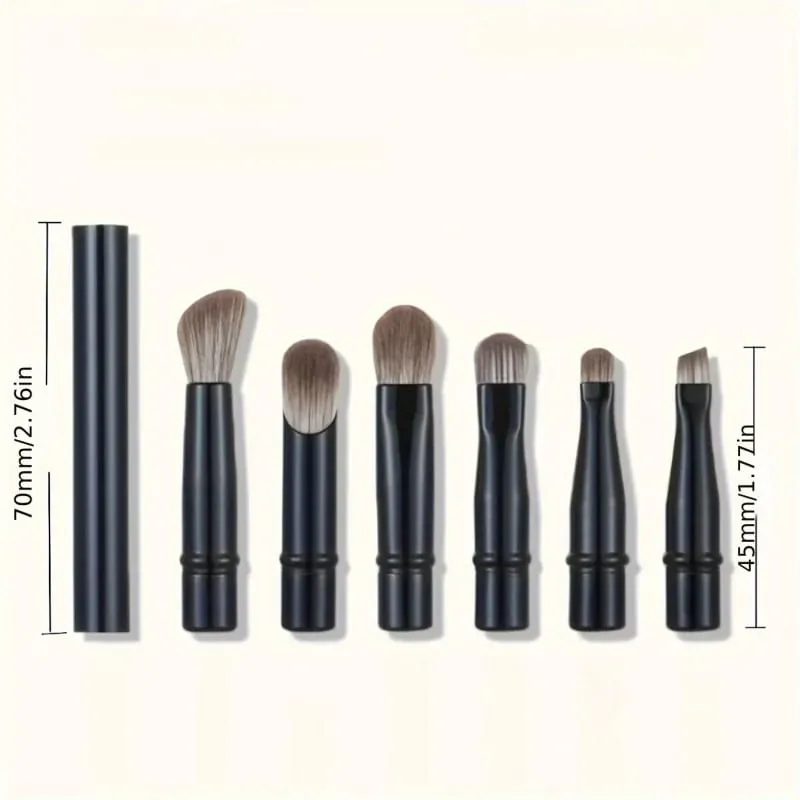 6-Piece Black Portable Makeup Brush Replacement Brush Head Set Nose Shadow Brush Travel Set
