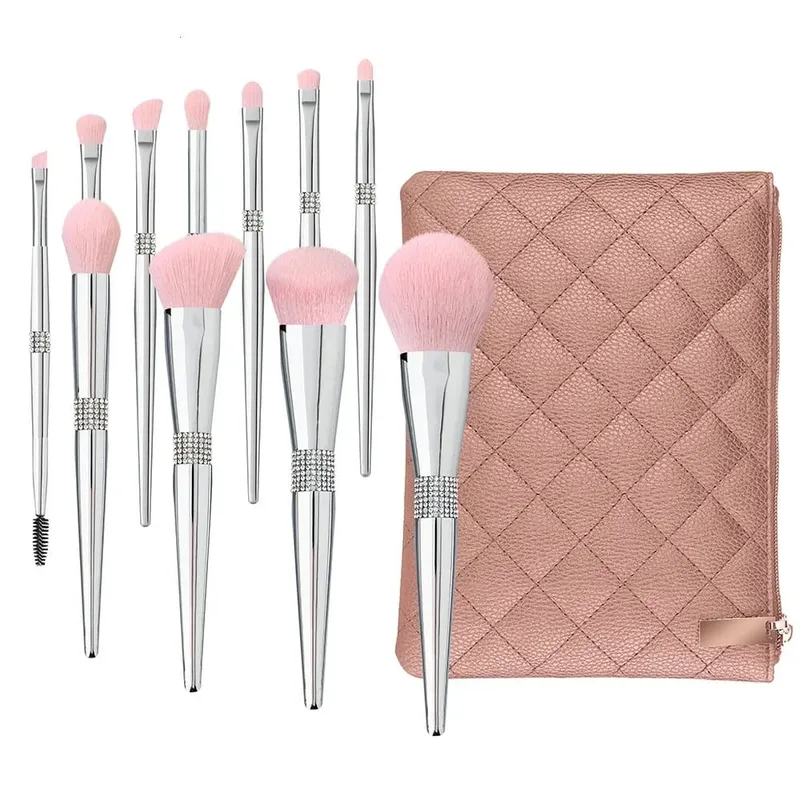 10 pçs pincéis de maquiagem diamante conjunto cosméticos ferramenta mistura pó fundação blush destaque sombra sobrancelha cílios escova