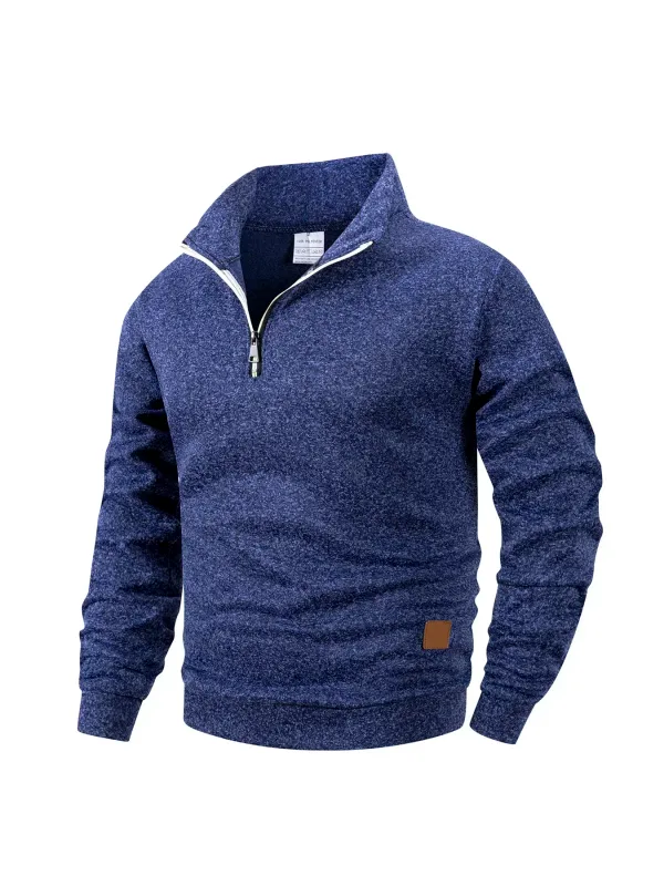 Conjunto de 2 peças homem 1/4 zíper camisola gola simulada, pulôver forrado de lã com punhos canelados casuais quentes para o outono inverno desgaste diário