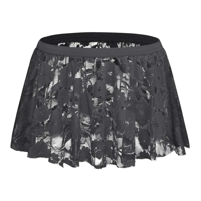 Saia de renda sólida masculina malha transparente para lingerie baixa para ascensão saias plissadas ver através bodycon inferior para festa à noite