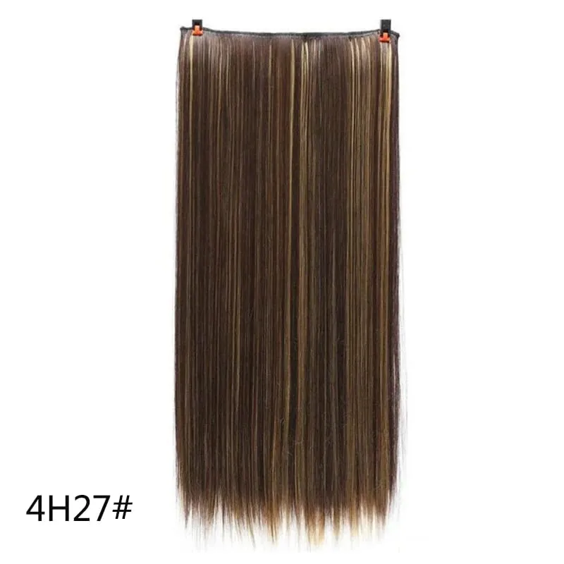Extensões de cabelo invisíveis sintéticas de 5 clipes de uma peça longa e reta 24 polegadas resistente ao calor para mulheres