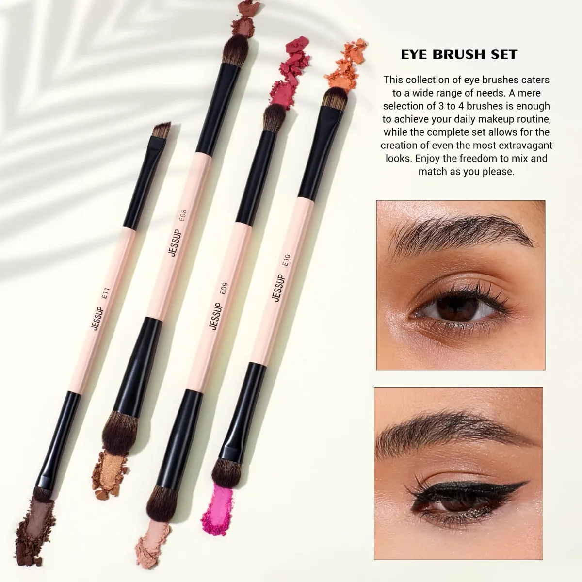 Jessup pincéis de maquiagem conjunto 3/5/7 pçs dupla face escova de maquiagem fundação sombra em pó mistura crueldade-livre pêssego poeira t600