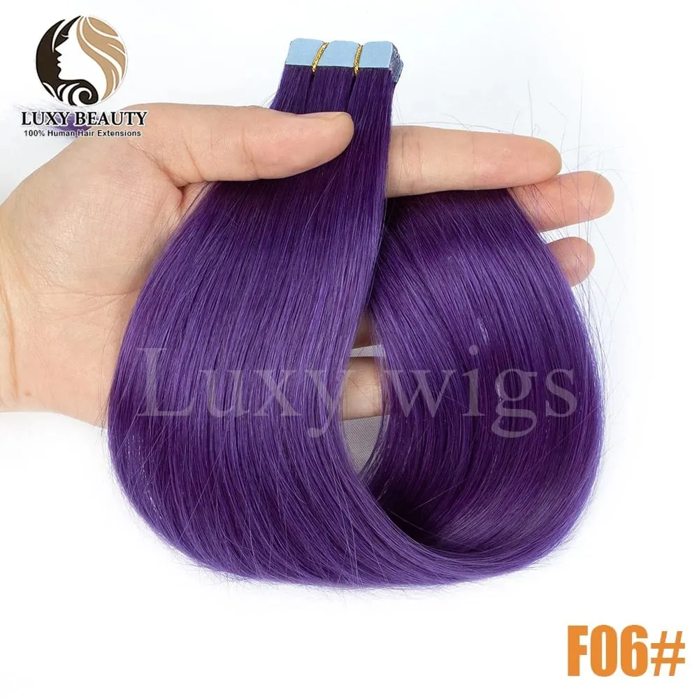 Colored Pink Mini Tape in Human Hair Extensions Invisible Seamless Tape in Hair 10pcs Pink Red Green Purple Blue Mini Tape Hair