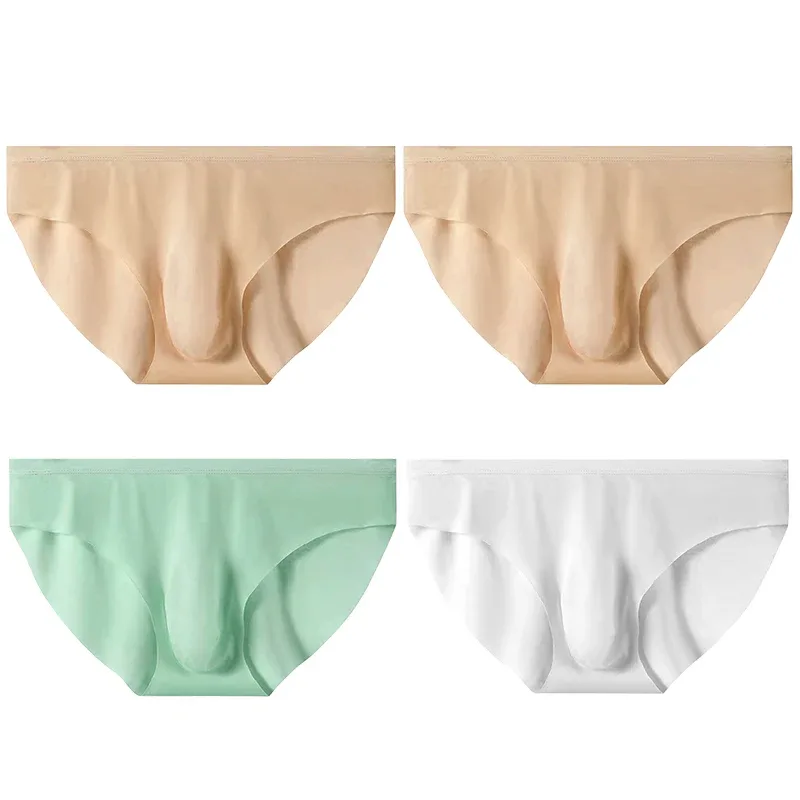 4pcs Men's Ice Silk Briefs Summer Transparent Seamless Sexy Quick-drying Trendy Breathable Underwear Ultra-thin Panties