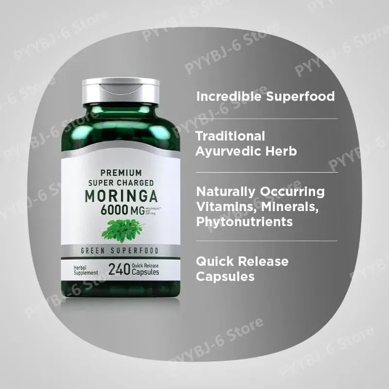 Suplemento de Moringa Oleifera 6000mg Extrato de Folha Concentrado Suporta Saúde e Bem-Estar Geral Não OGM 240 Cápsulas para Adultos