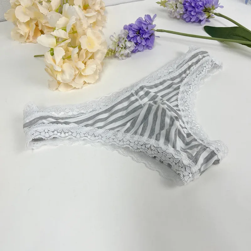 Homens rendas guarnição listrado g-string roupa interior meia coberta bunda baixa cintura respirável sexy u bulge bolsa confortável tong — image 8