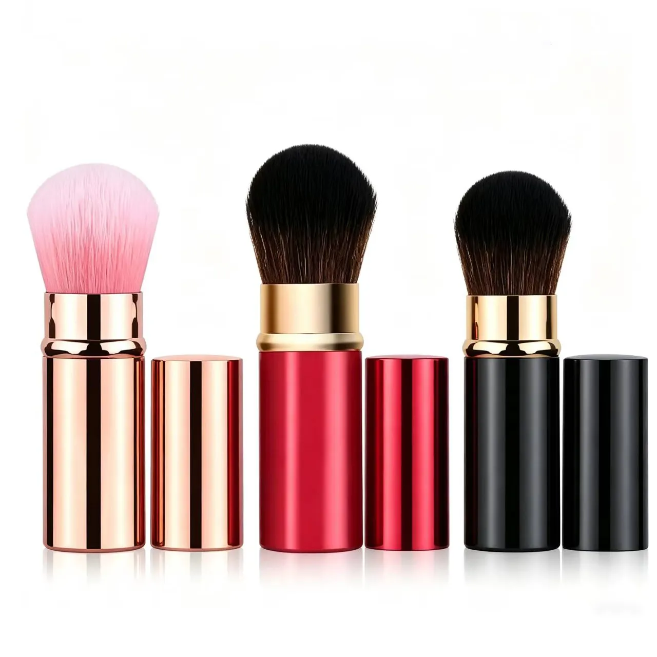 Conjunto de pincéis de maquiagem telescópicos portáteis prontos para viagem - alça de metal para pó de contorno blush tamanho compacto perfeito para On-the-G