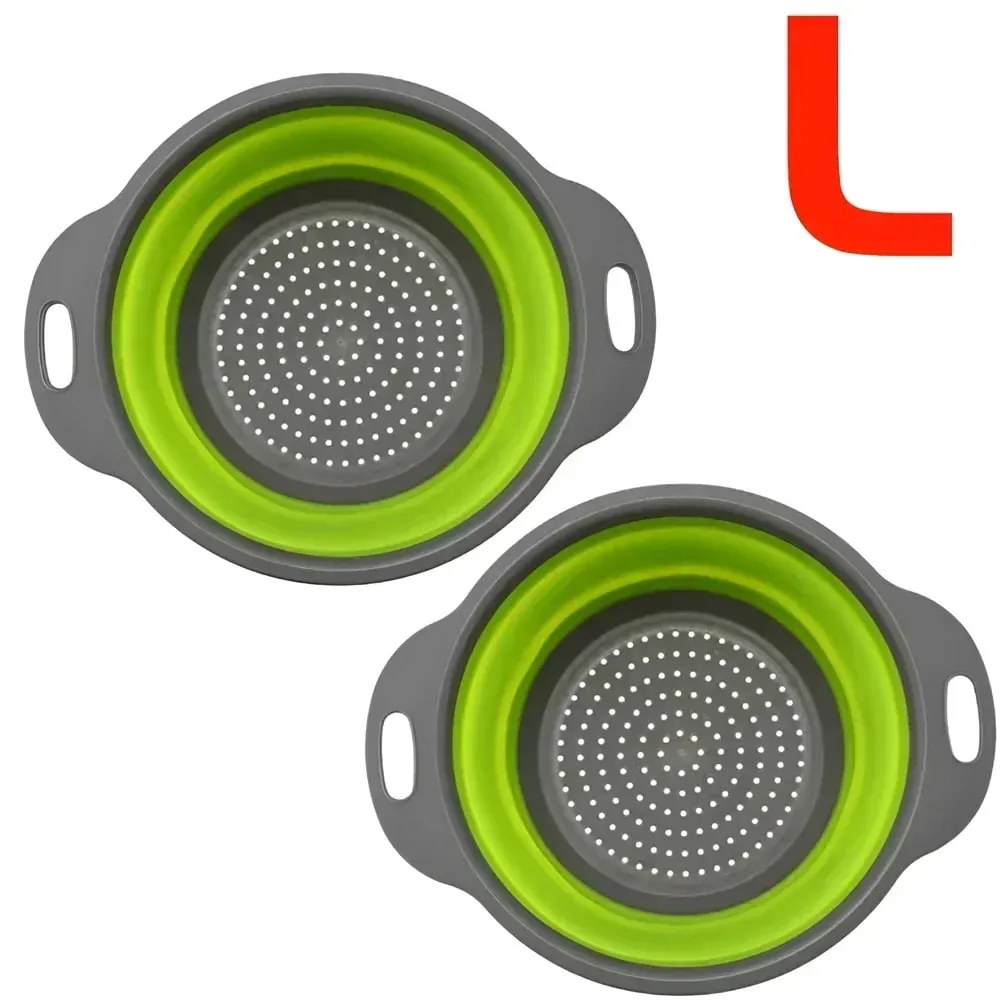 2 pçs silicone dobrável escorredor cesta frutas vegetais dobrável coador de cozinha para alimentos macarrão utensílios de cozinha dispositivo de drenagem — image 15