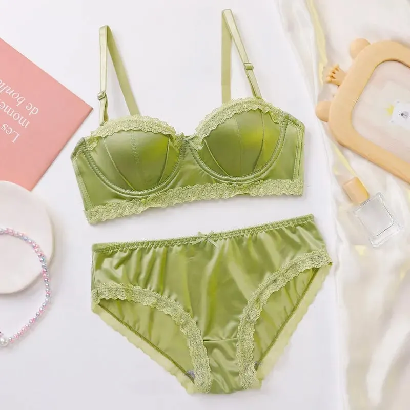 Luxo francês minimizador sutiã cetim renda fina copo macio underwire uplift centralização anti-flacidez sólido conforto suporte elegante feminino