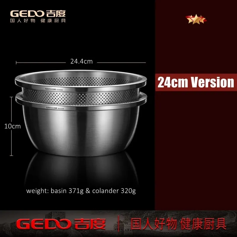 Certificação LFGB 304 Arruela de cozinha de aço inoxidável Moldagem integrada Lavadora de frutas ultra grossa com coador de poros finos de 2 mm
