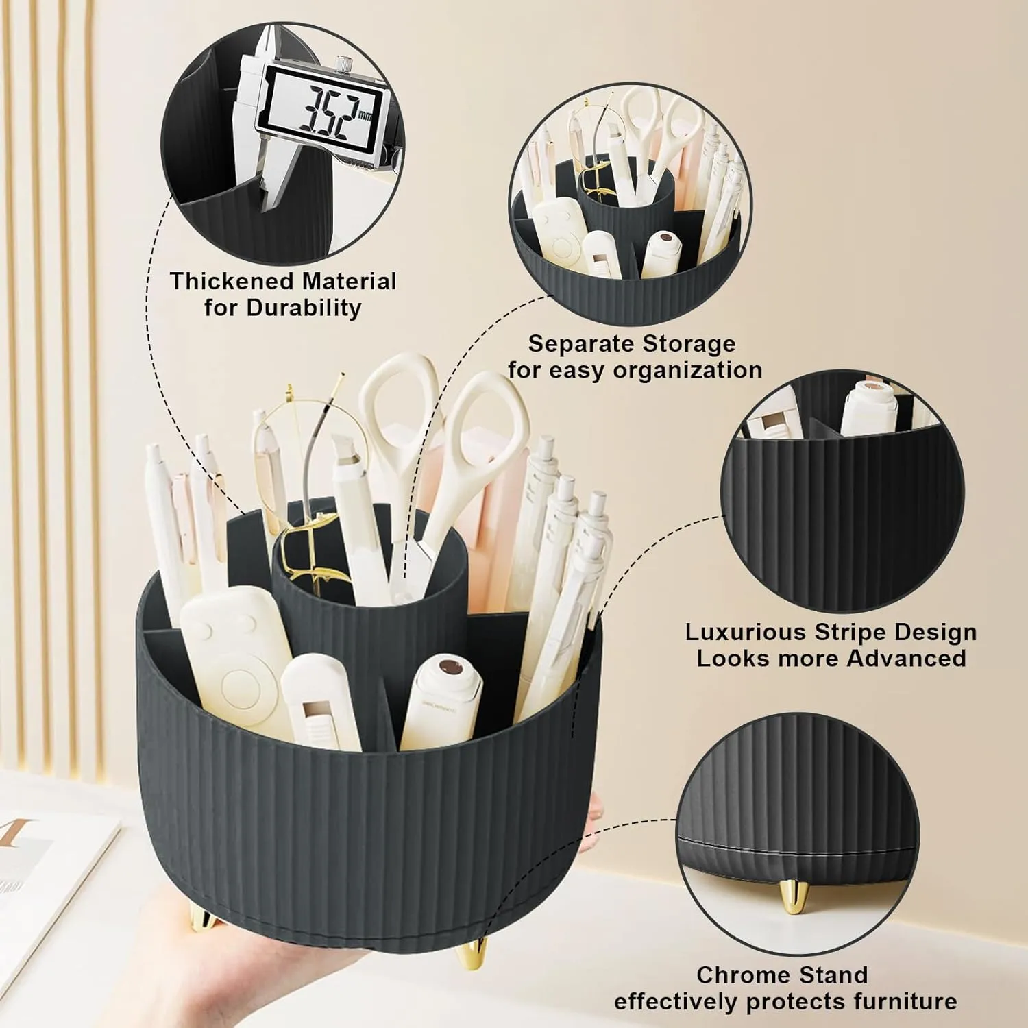 Organizador de suporte de pincel de maquiagem, 5 espaços, rotação 360 °, pincéis de maquiagem, organizadores de armazenamento de mesa para vaidade, banheiro, escritório