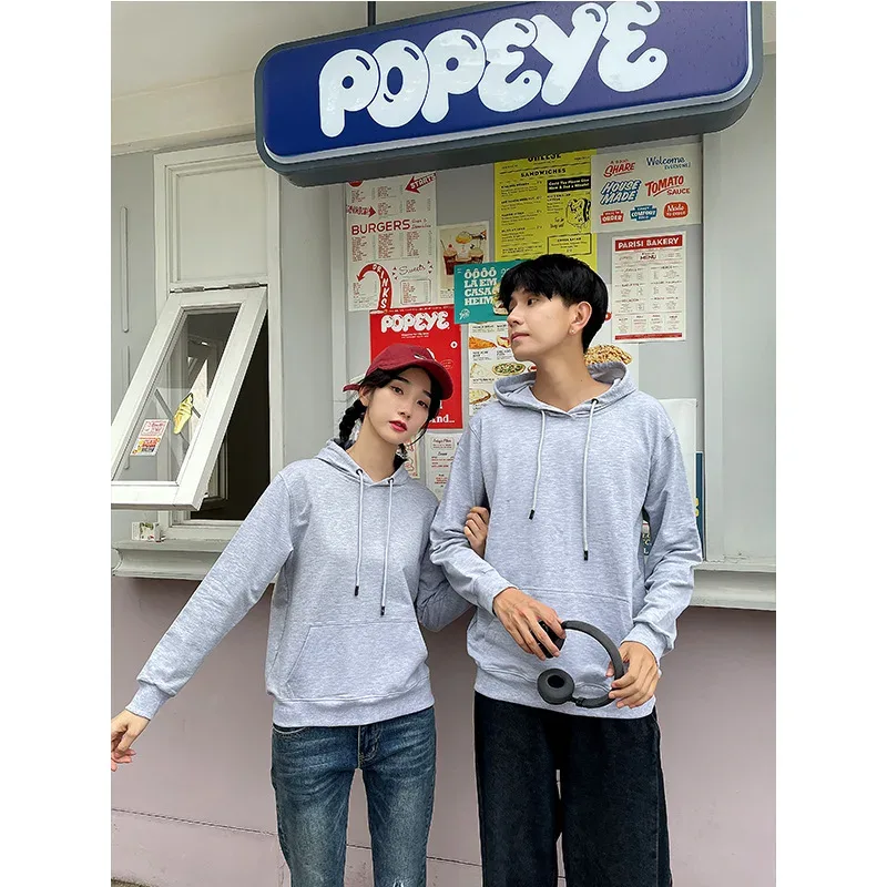 Novos homens sólidos cinza hoodies outono manga longa pulôver topos casual bolso hoodies unisex exterior solto esporte wear