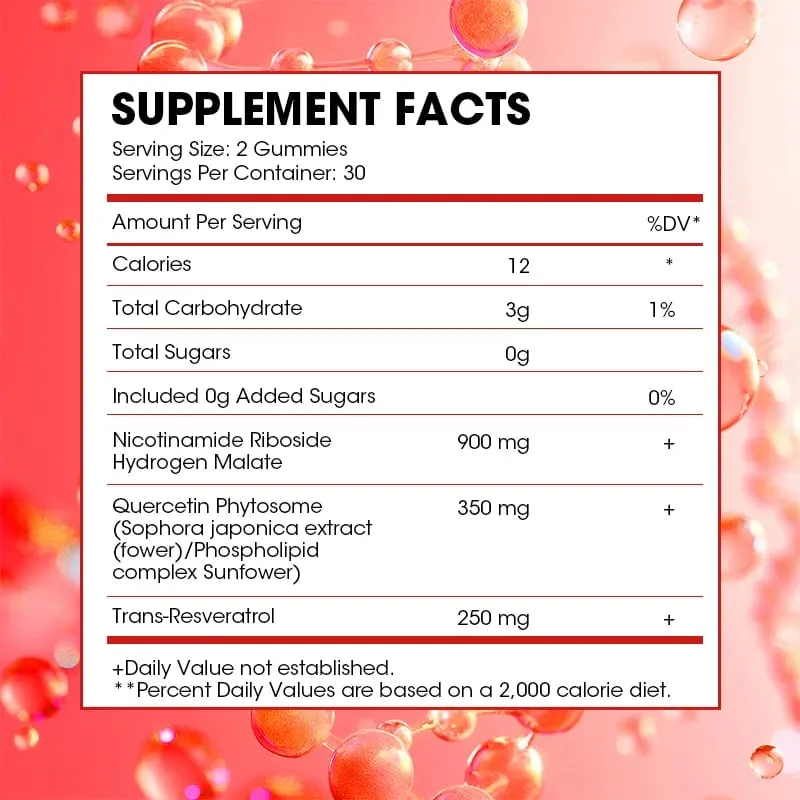 Kexinsh NAD Gummies Suplemento Defesa do Envelhecimento Lipossomal NAD Nicotinamida Ribosídeo Resveratrol 1500mg Nad Plus Vitamina B3 D3
