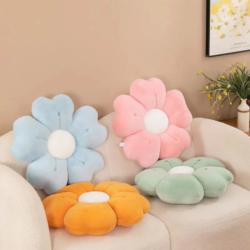 Almofada de pelúcia confortável em formato de flor de margarida - almofada decorativa fofa para cama e sofá tecido de poliéster macio