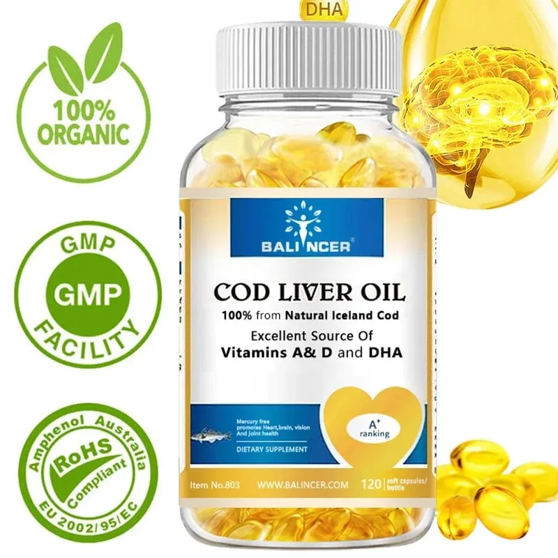 Natural Cod Liver Oil Softgels - Rich in Omega-3 EPA DHA Vitamin A D - Supports Heart Brain Immune Joint and Eye Health — image 1