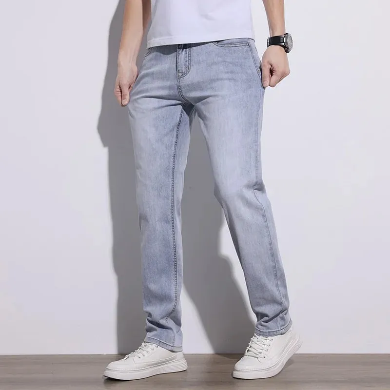 Men's Jeans Stretch Slim Regular Fit Gray Light Blue Dark Blue Jeans For Men Denim Pants Causal Streetwear Mens Clothing