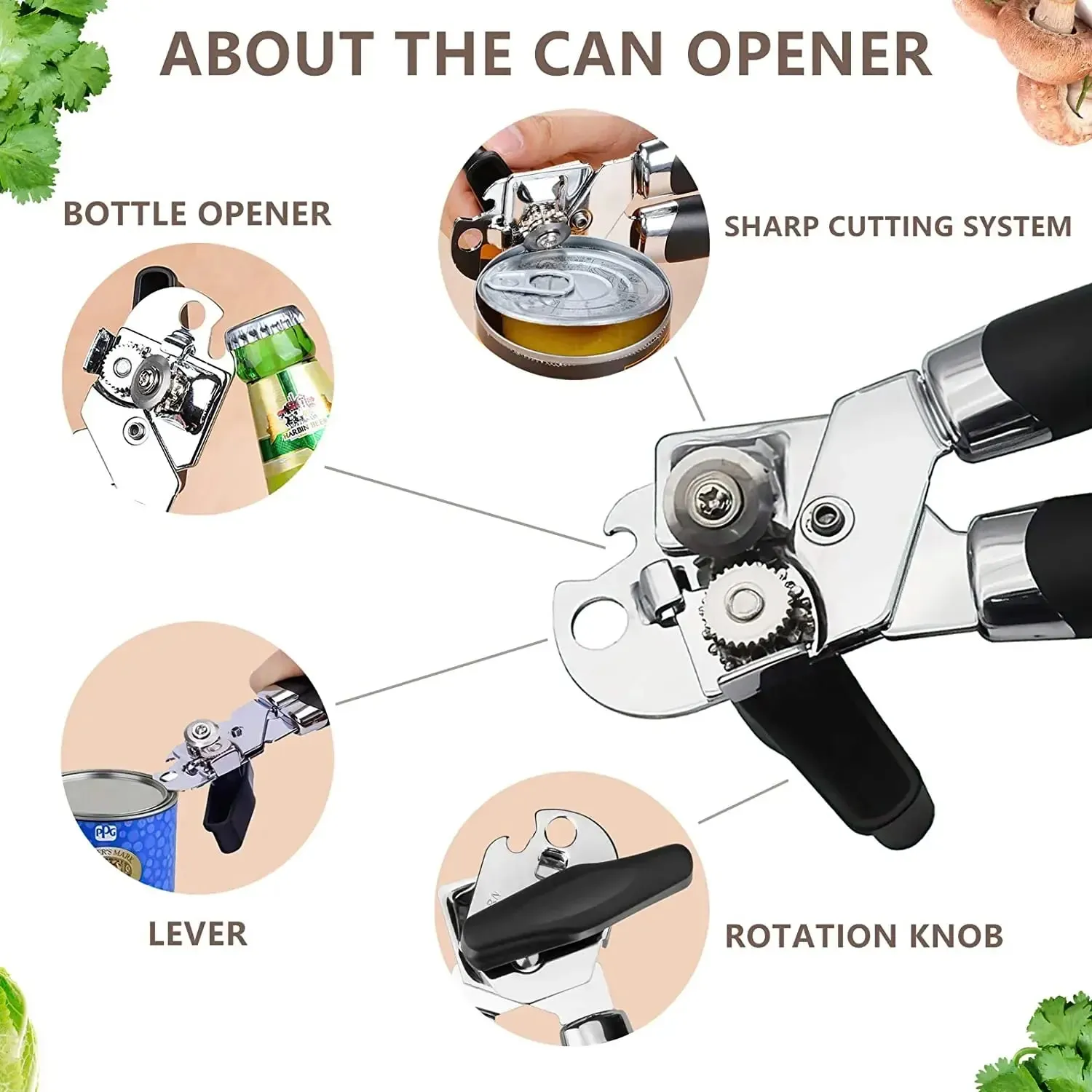 Professional Iron Manual Can Opener Multifunctional Stainless Steel Beer Handle Can Opener Kitchen Gadgets Bottle Openers Jar