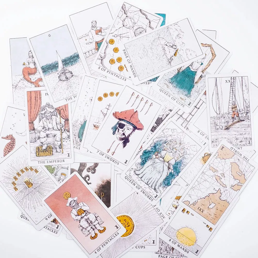 Baralho de tarô Tempest com tema oceano, conjunto de 78 cartas de adivinhação, 10,4 * 6,1 cm, lindamente projetado para jogos de tabuleiro e leitura de tarô