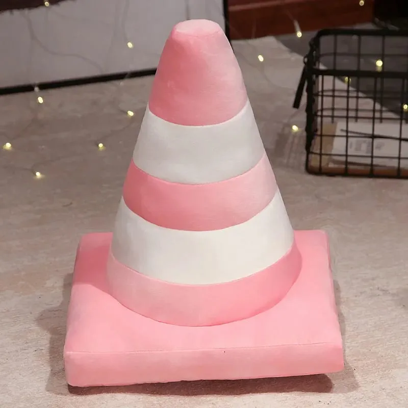 Simulação cone de tráfego travesseiro de pelúcia criativo roadblock brinquedo de pelúcia construção cone sinal almofada boneca crianças meninos estrada jogo presente