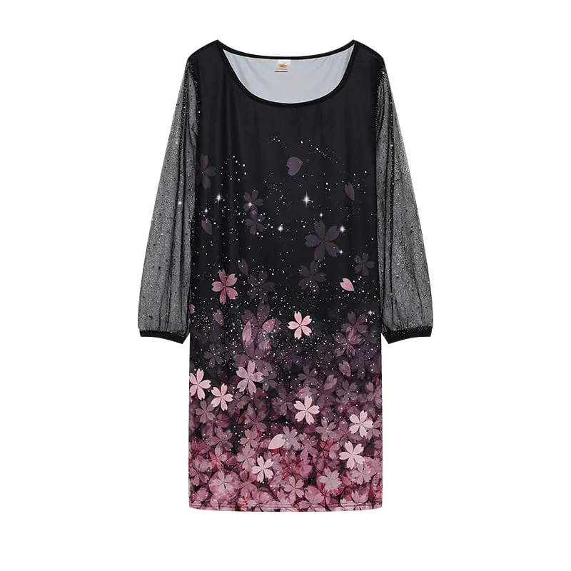 2024 New Spring-style Round Neck Sequins Perspective Gauze Lady Dress