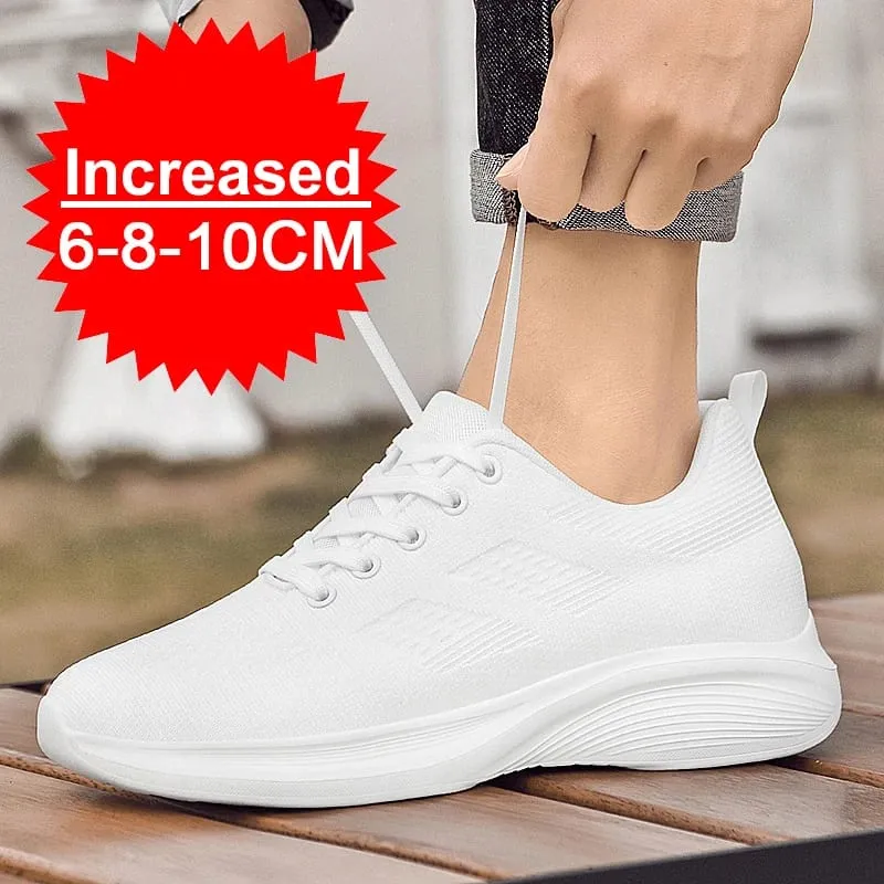 Voando tecelagem respirável aumento 8/10cm altura invisível aumentando tênis casuais masculino todos os jogos antiderrapante sapatos de caminhada macios