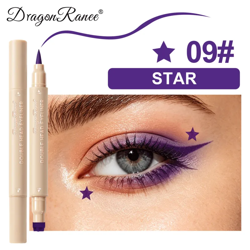 Delineador líquido com carimbo de cabeça dupla, à prova de manchas, secagem rápida, à prova d'água, 2 em 1, colorido, amor, estrela, borboleta, linha de olhos, maquiagem