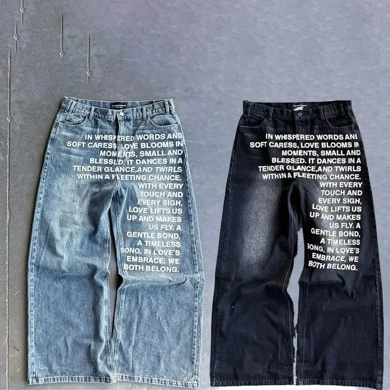 Americano retro estampado alfabeto masculino jeans personalizado roupas de rua y2k goth moda masculina e feminina calças casuais