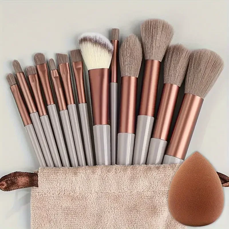 Conjunto de pincéis de maquiagem profissional, 13 peças, base, sombra, blush, pó, mistura macia, fofo, cosméticos, conjunto completo de ferramentas de maquiagem feminina