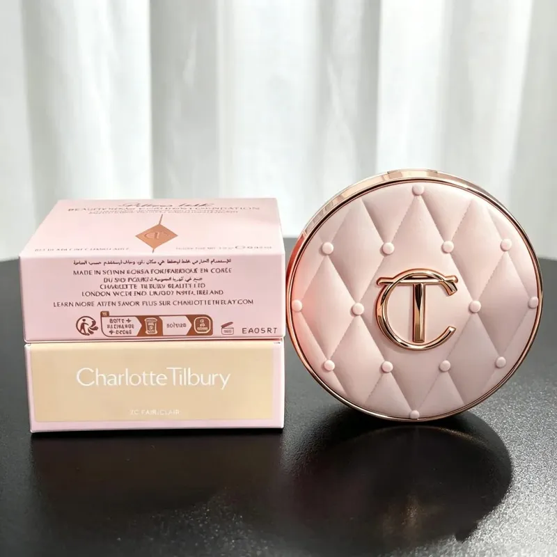 Charlotte tilbury corretivo almofada sedoso ajuste em pó corretivo portátil de longa duração fundação maquiagem com caixa presentes