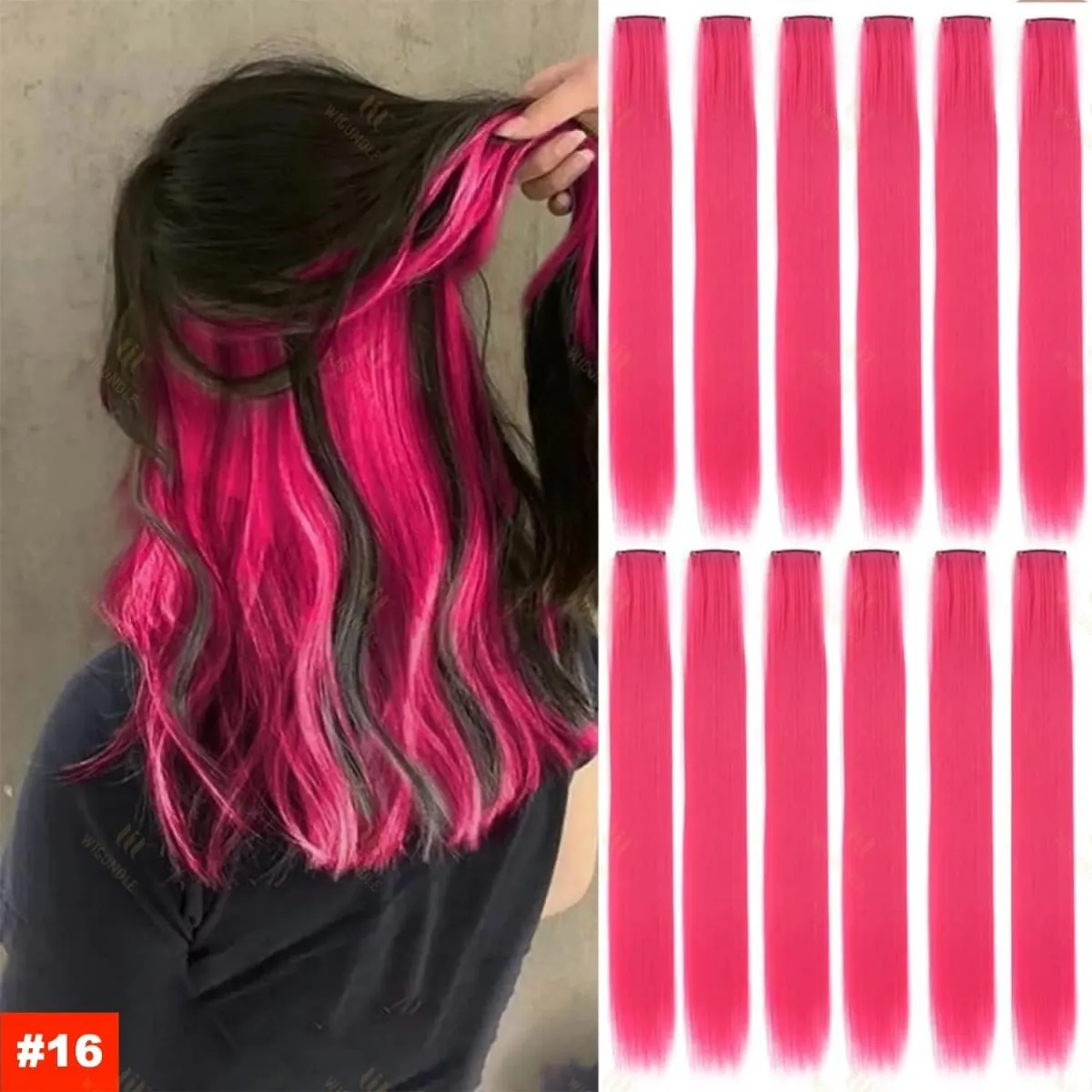 2026 Colored Highlight Hair Extensions 22 Inch Synthetic Rainbow Long Straight Hairpieces Purple Pink Blue for Women Girls Kids
