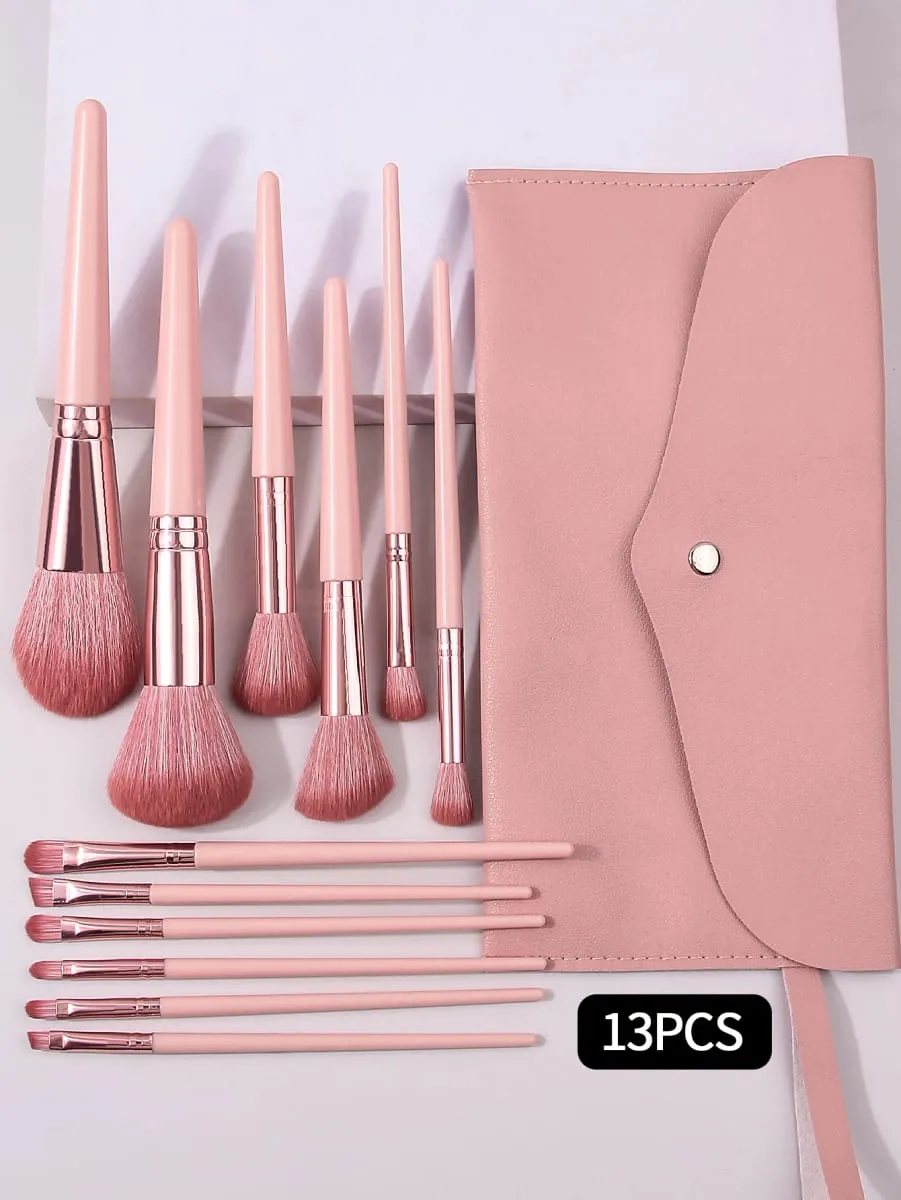 13Pcs Makeup Brush Set Comes With a Portable Envelope Makeup Brush Bag Blush Loose Powder and Eyeliner Brushes