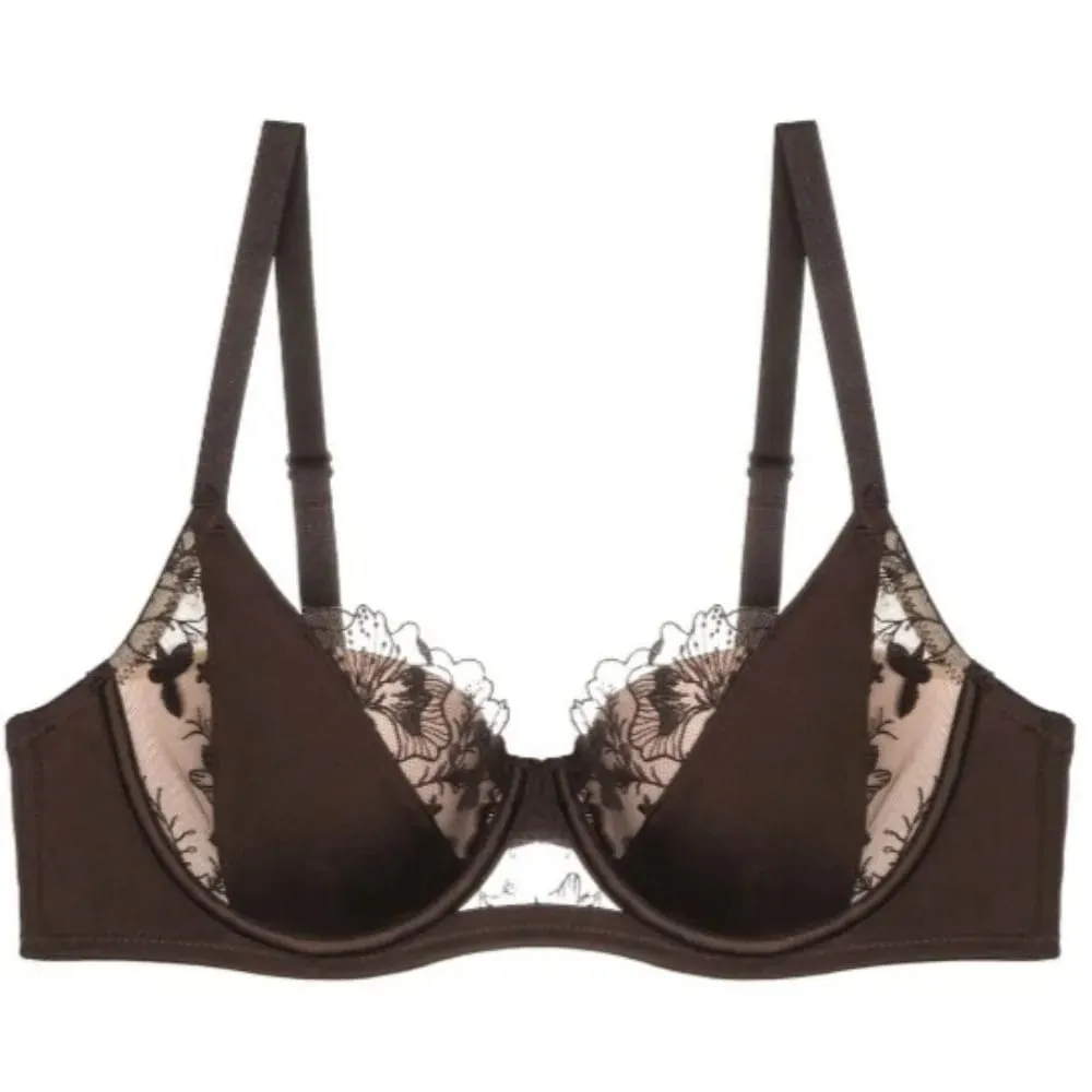 セクシーなBANERDANNI French Style Lace Bra Set Color Block Soft Underwire Thin Cup Minimizer Lift Support Comfort Lingerie Women M-40