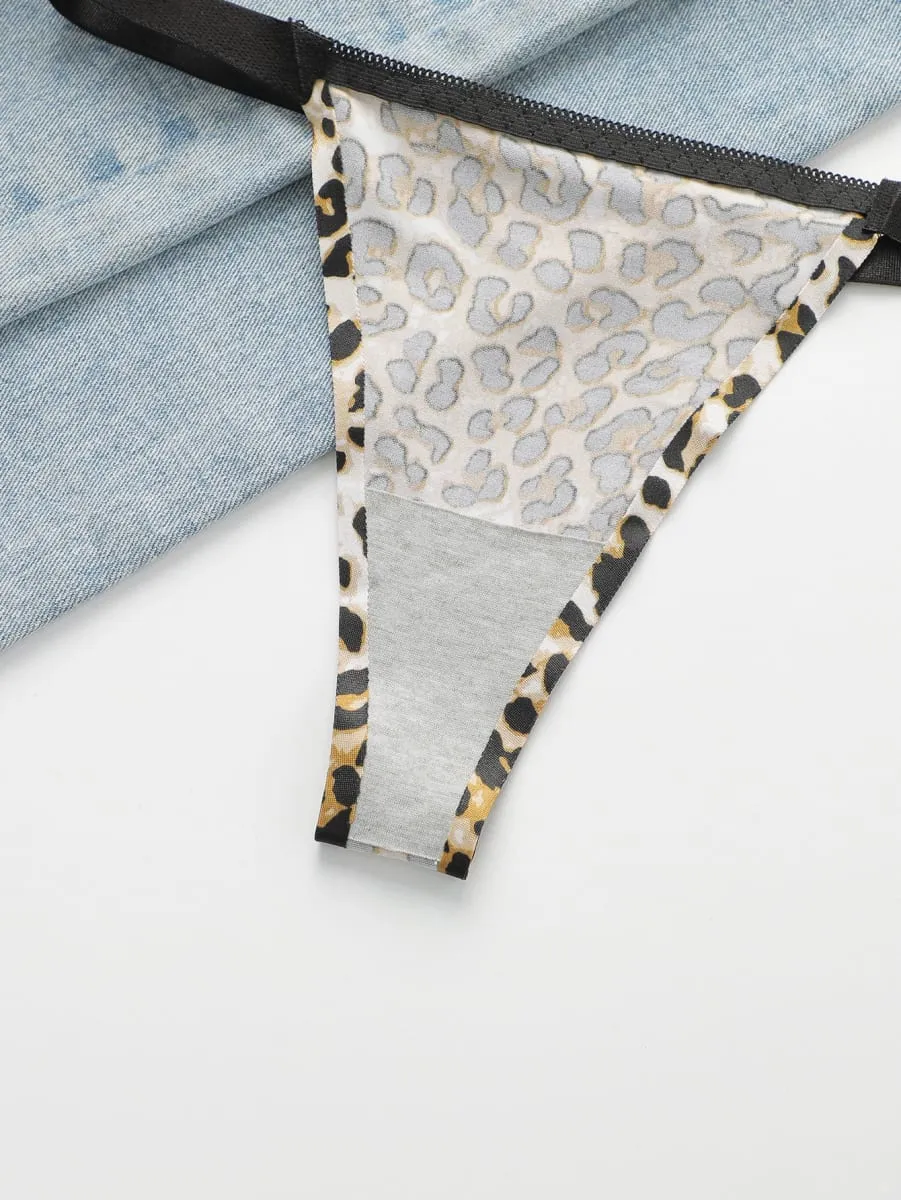 Conjunto de 2 peças com estampa de leopardo sexy com levantamento reunido e conjunto de sutiã de suporte de aço espessado para roupas íntimas femininas B2051